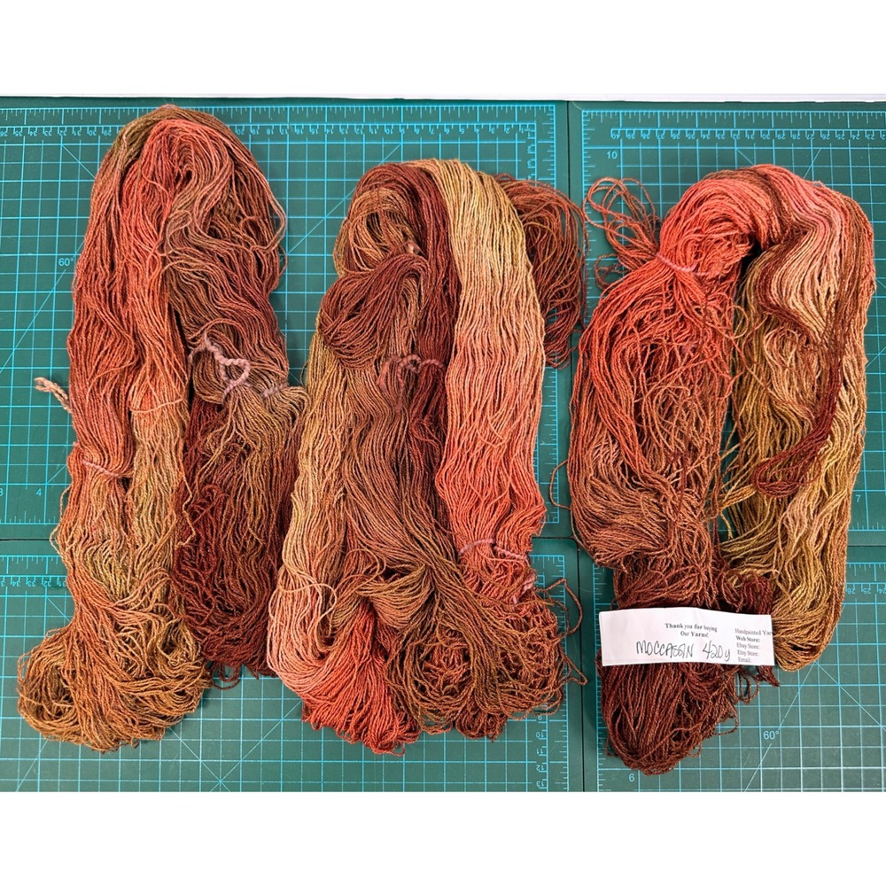 3 Hank Lot Hand Dyed Yarn Moccasin Earthy Rust Terracotta Orange Gold Blend 420y